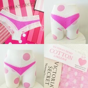 Victoria's Secret Pink Vintage Cotton Lingerie Polka Dot Lace Cheeky Panty NWT